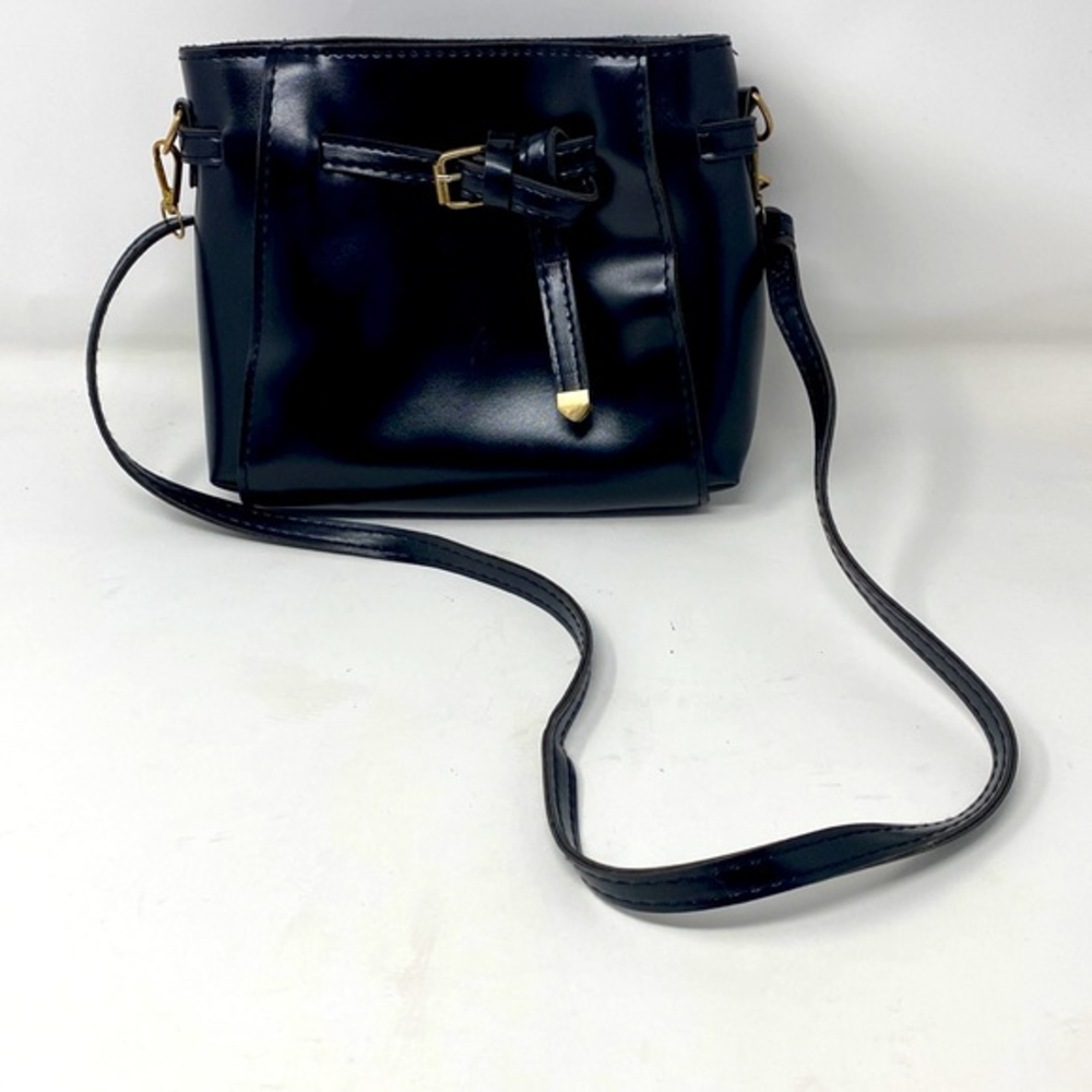 Fashion Vintage Solid Color‎ PU Leather Drawstring Crossbody Bucket Bag